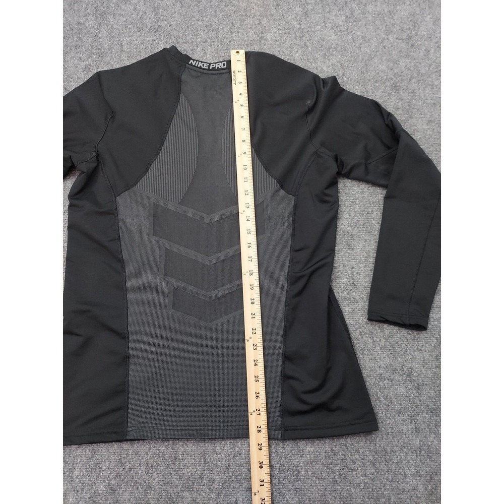 Nike Pro Hyperwarm Shirt Mens Large Fitted Black Long Sleeve Gym Sports Swoosh - Picture 7 of 11